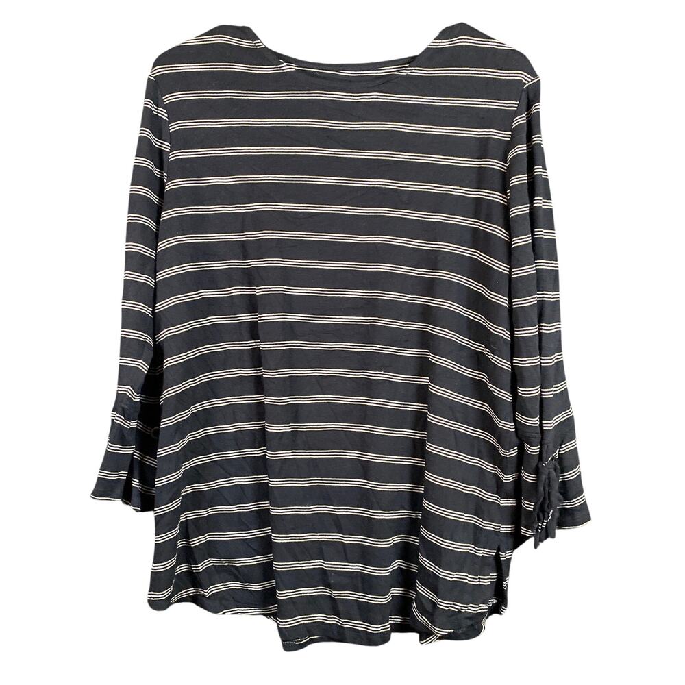 J Jill Womens Shirt Black Striped Pima Tie Sleeve Super Soft Cotton Stretch L